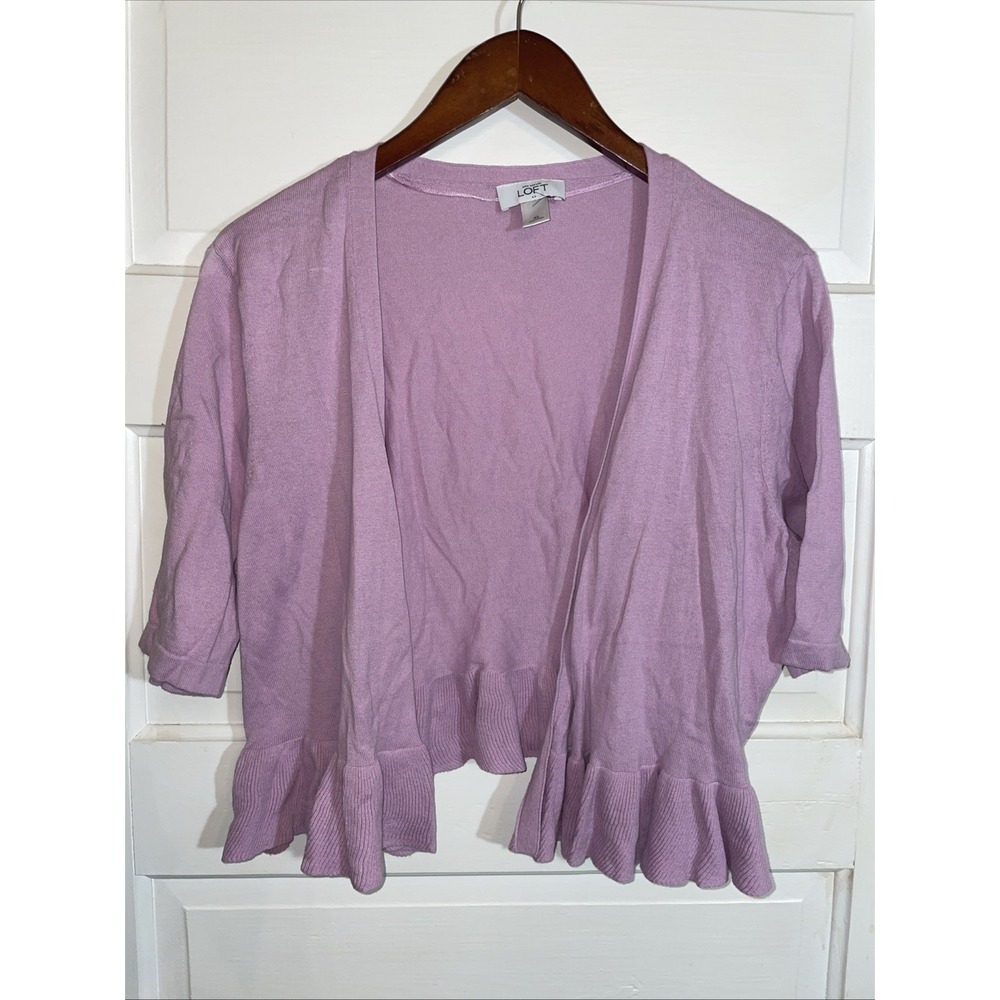 Lavender Ann Taylor Loft 3/4 Sleeve Cardigan Sweater Ruffle Hem‎ XL